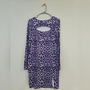 Purple Leopard Print Long Sleeve Dress